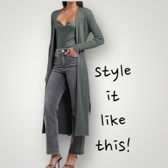 PERUVIAN CONNECTION metallic gray long cardigan duster dress women’s large - Picture 4 of 15